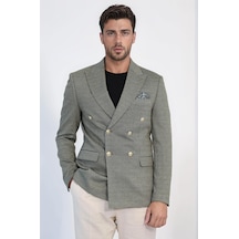 Çizgili Kruvaze Tek Ceket Yeşil