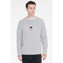 Ac&Co / Altınyıldız Classics Erkek Grı Melanj Anti-pilling Tüylenme Yapmayan Standart Fit Bisiklet Yaka Nakışlı Sweatshirt Polar Gri Melanj