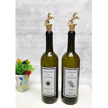 At Figürlü Mantar Tıpalı 2 Adet Yeşil 750 Ml Şişe Cam Yağlık Yağd
