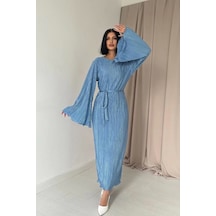 Mavi İspanyol Kol Piliseli Elbise Mavi