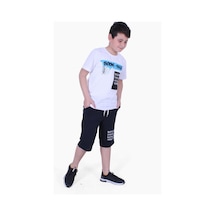 Fyk Kids Yazı Baskılı Erkek Çocuk Alt Üst Kapri Takım Beyaz