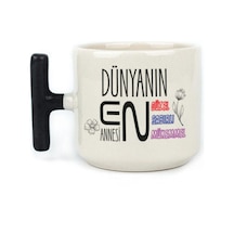Dünyanın En Annesi Baskılı Siyah Kulplu T Kupa