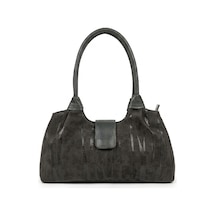 Levano Leather Hakiki Dana Derisi Kadın Omuz Çantası Premium Süet Yılan Desenli Kol Çantası Koyu Füme Koyu Füme