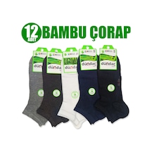 Dündar Plus 4 Mevsim Dikişsiz Soft Yıkama Kokulu 12 Adet Karışık Renk Erkek Bambu Patik Çorap Çok Renkli
