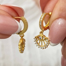 Gümüş Sallantılı Gold Göz Kadın Küpe Çok Renkli