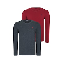 İkili Set T8587 Dewberry V Yaka Erkek Sweatshırt-bordo-antrasit Bordo-antrasit