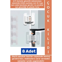 Kendinden Yapışkanlı Montaj Gerektirmez Estetik Buzdolabı Çekmece Dolap Kapağı Çocuk Kilidi 8 Adet Çok Renkli