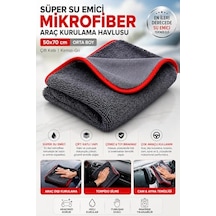 Süper Su Emici Özellikli Mikrofiber Araç Kurulama Havlusu 50x70 Cm, Orta Boy Çift Katlı Araç Kurutma Ve Torpido Silme Bezi Kırmızı-gri