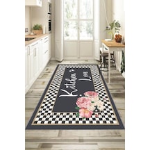 Antrasit Kaymaz Tabanlı Kitchen Love Mutfak Halısı Vh092n11