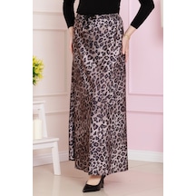Sevitli Beli Bağcıklı Leopar Desenli Etek-vizon-4713 Vizon