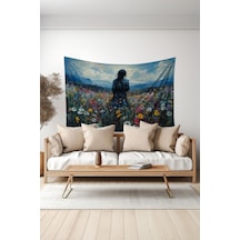 Çiçek Tarlasındaki Yalnızlık Desenli Duvar Halısı Duvar Örtüsü Tapestry Süet Dokulu Kumaş