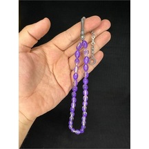 Toz Kehribar Tesbih Mor Renkli Beyzi Kesim 11mmx7,5mm T-667