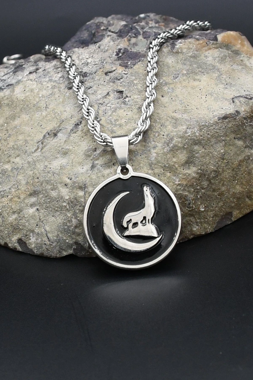 Bozkurt - Kurt Figürlü Kolye Paslanmaz Çelik Zincir 3mm 902302 Gümüş