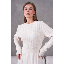 Flex Fashıon Saç Örgülü Trend Popüler Triko Mini Elbise Ekru - 662242424 Ekru - 662242424 Ekru