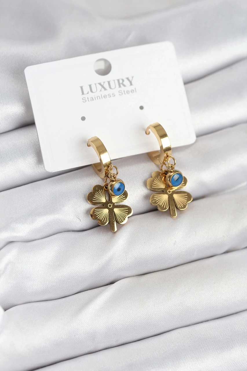 Dodes Dodes 316l Çelik Nazarlı Yonca Model Kadın Küpe Tg27bkp11230 Çok Renkli