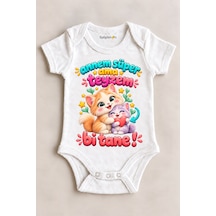 Babylimon Annem Süper Ama Teyzem Bi Tane Beyaz Kısa Kollu Çıtçıtlı Bebek Zıbını Beyaz - 930083966 Beyaz