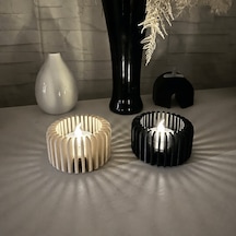 3d Baskı Modern Çizgili Mumluk - Tealight Mumluk 1 Adet -bej Diğer