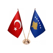 Masa Üstü Kosova Bayrağı Türk Bayrağı İkili Pirinç Direk Masa Bay