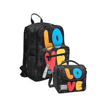 Coral High Siyah Çok Renkli Love Baskılı Erkek Çocuk Okul Sırt Ve Beslenme Çantası Seti - Setygn33230b