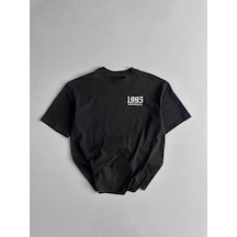 Suma Siyah Oversize Bisiklet Yaka Baskılı T-shirt - Xl