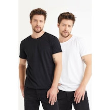 Erkek Siyah Beyaz 2'li Paket Regular Bisiklet Yaka T-shirt Siyah - Beyaz