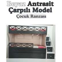 Beyaz Antrasit Çarpılı Model Çocuk Ranzası