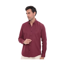Slim Fit Uzun Kol Baklava Desen Kol Nakışlı Yaka Düğmeli Hediye Kutulu Şık Erkek Gömlek Fs-004200 - Bordo-2910