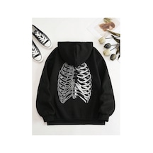 Tarzsokak Coke Serisi Skeleton Print Zip Up Thermal Lined Drawstring Hoodie Siyah