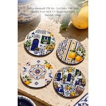 İtalya Konseptli 4 Lü Set La Dolce Vita Kapı Motifli 9 Cm Mdf Uv Baskı Çok Renkli