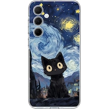 Samsung Galaxy A35 Uyumlu Gece Yarısı Kedi Tasarımlı Baskılı Silikon Kılıf Renkli