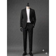Atkgiyim Takım Elbise Erkek Slim Fit Modern Kesim Ceket Pantolon İkili Takım Siyah - Siyah