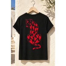 Spoyi Çita Tasarımlı %100 Pamuk Yarım Oversize Siyah T-shirt