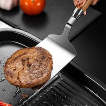 Ahşap Saplı Paslanmaz Çelik Barbekü Plaka Izgara Kazıyıcı Gözleme Spatula