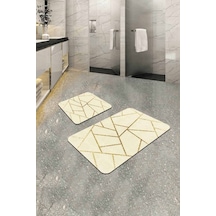 Krem Geometrik Desen Banyo Halısı Klozet Paspas Seti Bs337n11