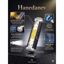 Güneş Enerjili Solar Usb Şarjlı Kamp El Feneri Mıknatıslı Askılı Metal Cam Kırma Uç Cob Led Işıldak Siyah
