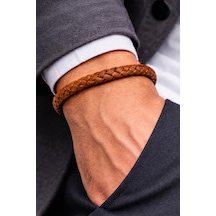 Taba Braid Essential İnce Örgü Hakiki Deri Erkek Bileklik-50-681 Antrasit
