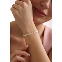925 Ayar Gümüş Gold Kaplama Baget Taşlı Suyolu Model Bileklik