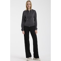 Yumuşak Dokulu Crop Sweatshirt - Antrasit Antrasit