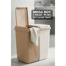 90 Lt İki Bölmeli Kirli Çamaşır Sepeti - Mega Duo Banyo Çamaşır Sepeti Renkliler & Beyazlar Latte Krem