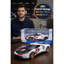 Maisto 1:18 2021 Ford Gt Heritage Edition 98 Diecast Model Araba Metal Gövde Açılır Kapılı Beyaz 3+