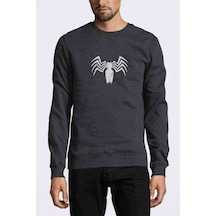 Venom Baskılı Füme Antrasit Erkek Örme Sweatshirt (528663606)