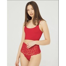 Intive Lingerie Kadın Kırmızı Çapraz Bantlı Dantelli Yüksek Bel Tanga