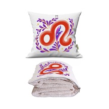 Aslan Burcu Baskılı Dekoratif Yastık Kırlent Opsiyonel Battaniye 2 İn 1 Çok Renkli