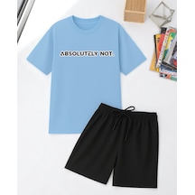 Uyguntarz Unisex Kesinlikle Hayır. Tasarım Basklı Tshirt Şort Takımı Bebe Mavi