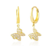 Sembol Gold Kelebek Altın Sallantılı Küpe 14K Gold Taşlı