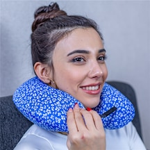 SimpleThePillow Visco Seyahat Yastığı Araba Uçak Otobüs Taşıt İçi Yolculuk Yastığı Ortopedik Yastık Desenli Mavi 31*27*10