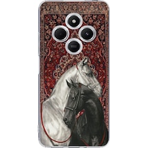 Redmi 14c Uyumlu Geleneksel Halı Motifli Siyah Beyaz At Baskılı Silikon Kılıf Renkli