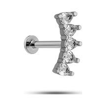 925 Ayar Gümüş Rodyumlu Minimal Mekik Beş Taşlı Tragus Piercing Küpe Gümüş