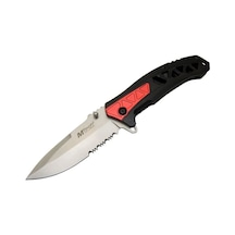 Mtech 4192 Kırmızı Kamp Çakı 21cm - Yarı Otomatik, Kemerlikli, Testere Detaylı, Desenli Sap Çok Renkli