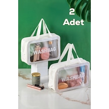 Porsima 3142-1 2li Şeffaf - Beyaz Seyahat Ve Makyaj Çantası Su Geçirmez Organizer Washbag 20x30cm